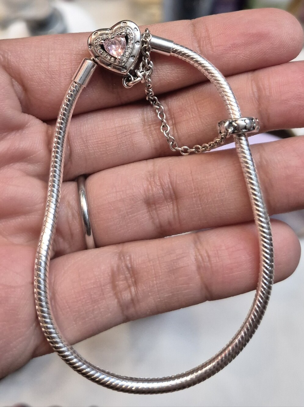 Source Unknown Silver Heart Bracelet with Pink CZ